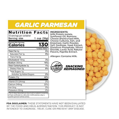 Twin Peaks Low Carb, Keto Friendly Protein Puffs, Garlic Parmesan (300g, 21g Protein, 2g Carbs)