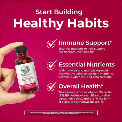 MaryRuth Organics Multivitamin for Women Men & Kids No Added Sugar | Morning Raspberry | Liquid Vitamins for Adults & Kids | Mens | Womens Multivitamin | Energy & Beauty Booster | 16-1 Fl Oz Bottles