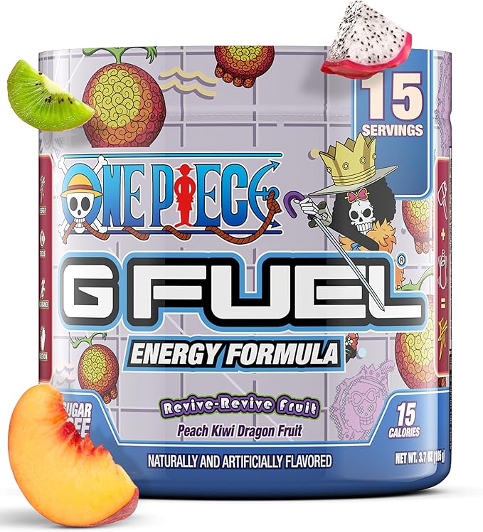 G Fuel ONE Piece Revive-Revive Energy Drink Powder, Pre Workout Caffeine Powder, Energy Powder Drink Mix for Gaming, Sugar Free Focus Amino + Antioxidants, 3.7oz (Peach Kiwi Dragon Fruit, 15 Servings)