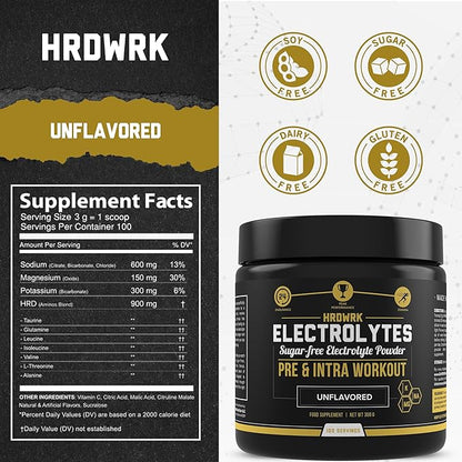 HRDWRK - Electrolytes Powder Keto Hydration Sugar Free with Magnesium, Potassium and Sodium - 100 Servings | Boost Endurance and Reduce Fatigue with This Electrolytes Supplement - Maximum Hydration