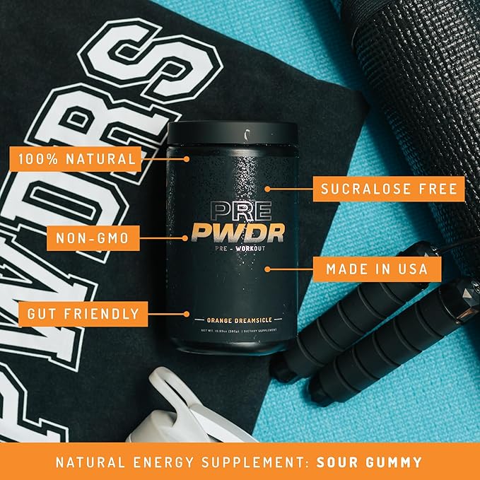 PWDRS PRE Pre-Workout Powder - Energy, Pump, Endurance, Focus, Strength Supplement with Caffeine (Orange Dreamsicle)