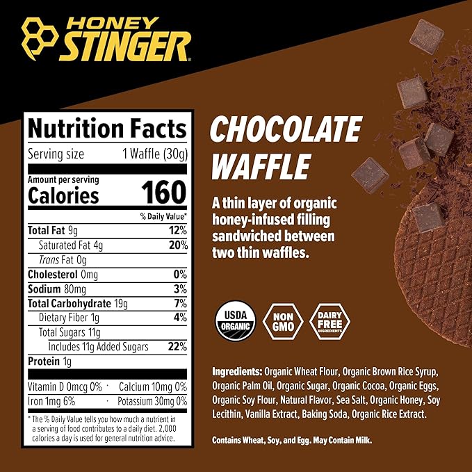 Honey Stinger Organic Chocolate Waffle | Energy Stroopwafel for Exercise, Endurance and Performance | Sports Nutrition for Home & Gym, Pre and Post Workout | Box of 16 Waffles, 16.96 Ounce