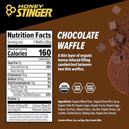 Honey Stinger Organic Chocolate Waffle | Energy Stroopwafel for Exercise, Endurance and Performance | Sports Nutrition for Home & Gym, Pre and Post Workout | Box of 16 Waffles, 16.96 Ounce