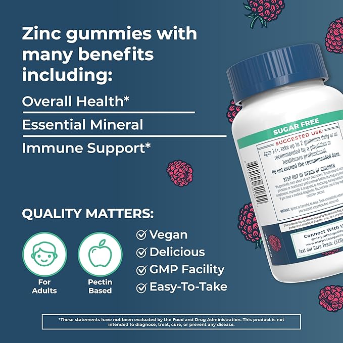 MaryRuth Organics Zinc Gummies | Zinc Supplements | Immune Support Supplement | Essential Mineral | Pectin Based | Overall Health & Wellness | Ages 14 & Up | Vegan | Non GMO | 30 Servings