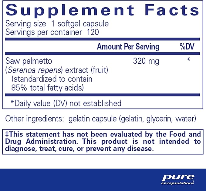 Pure Encapsulations Saw Palmetto 320 - Fatty Acids & Other Essential Nutrients to Support Metabolism & Urinary Function - with Saw Palmetto Extract - 120 Softgel Capsules