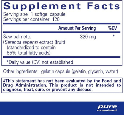 Pure Encapsulations Saw Palmetto 320 - Fatty Acids & Other Essential Nutrients to Support Metabolism & Urinary Function - with Saw Palmetto Extract - 120 Softgel Capsules