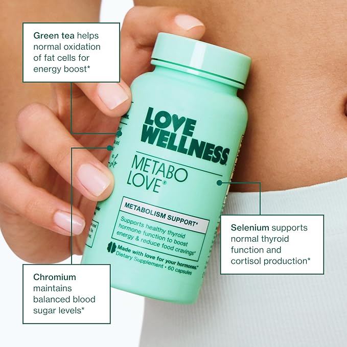 Love Wellness Metabolove | Metabolism Booster for Women Supplement | Combat Cravings & Boost Energy Supplement | Cortisol & Thyroid Support for Women | Stimulant Free, Vegan & Gluten-Free | 60 Count