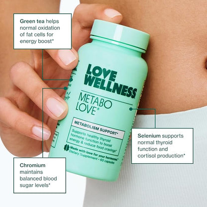 Love Wellness Metabolove | Metabolism Booster for Women Supplement | Combat Cravings & Boost Energy Supplement | Cortisol & Thyroid Support for Women | Stimulant Free, Vegan & Gluten-Free | 60 Count