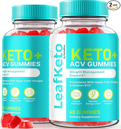 (2 Pack) Leaf Keto ACV Gummies, Official Keto + ACV Supplement, Apple Cider Vinegar, Keto Plus ACV Gummy, All Natural LeafKeto, Leaf ACV Keto Gomitas Reviews (120 Gummies)