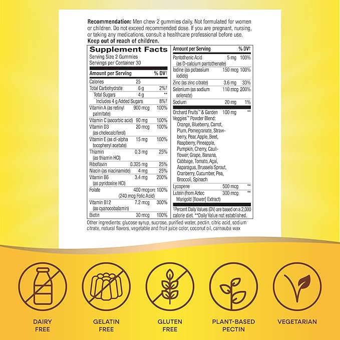 Nature's Way Alive! Men’s 50+ Daily Gummy Multivitamins, Supports Healthy Brain, Eyes, Heart*, B-Vitamins, Gluten-Free, Vegetarian, Fruit Flavored, 60 Gummies (Packaging May Vary)