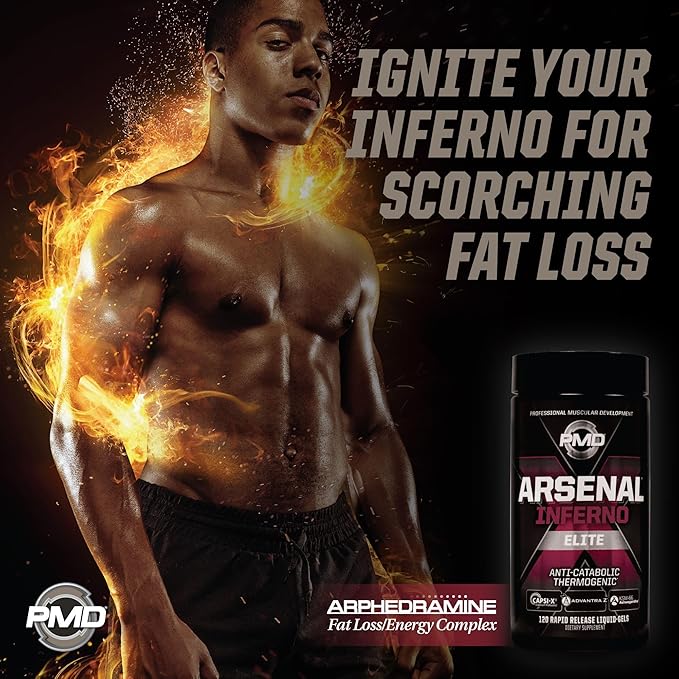 PMD Sports Arsenal X Inferno Superior Fast-Acting Liquid Gel Thermogenic Dietary Supplement - Fat Burner and Muscle Maintenance - Increase Metabolism and Energy Booster - 120 Liquid Gels