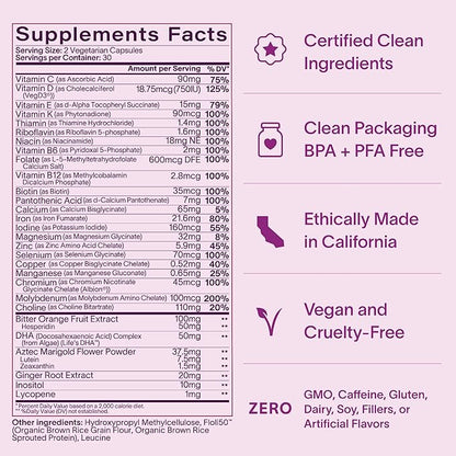 Prenatal Multivitamin | Conception, Pregnancy & Postpartum | Key Ingredients Including DHA, Folate & Iron | Expertly-Formulated & Tested | Designed for Absorption with Nausea Support, 60 Ct