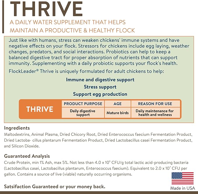 Thrive, Daily Probiotic & Prebiotic Water Supplement for Chickens 8+ Weeks Old, 8 oz (Pack of 2)