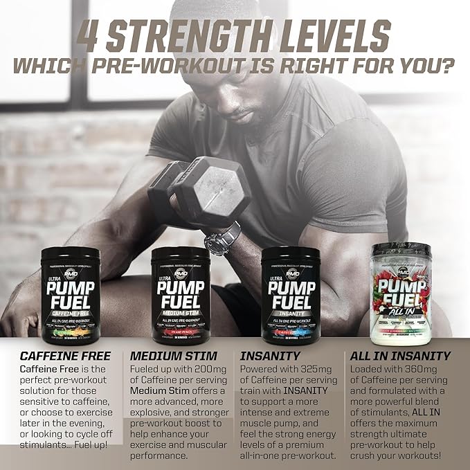 PMD Sports Pump Fuel All in Insanity - Ultimate Muscle Pump Supplement & Pre Workout Powder - Maximum Energy and Focus with Premium Creatine, Beta Alanine & More - Strawberry Watermelon (20 Servings)