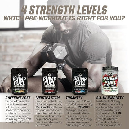 PMD Sports Pump Fuel All in Insanity - Ultimate Muscle Pump Supplement & Pre Workout Powder - Maximum Energy and Focus with Premium Creatine, Beta Alanine & More - Strawberry Watermelon (20 Servings)