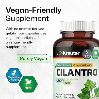 BIO KRAUTER Cilantro Supplement - Cilantro Capsules - Rich Source of Antioxidants - Natural Cleansing & Detox - Cilantro Powder 100 Vegan Caps