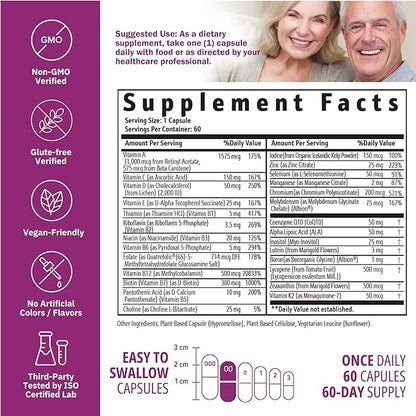 Just One Daily Methylated Multivitamin - 60 Caps Pure Methyl B12, Methylfolate MTHFR Support Supplement Iron Free Methylated Vitamins for Men & Women 2 Months Supply Gluten Free