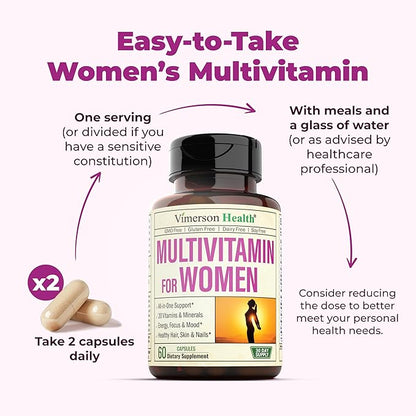 Multivitamin for Women - Daily Womens Multivitamin & Multimineral with Vitamin A, C, D, E, B12, Zinc and More Vitamins for Women - Womens Vitamins for Energy, Focus, and Womens Health. 60 Capsules