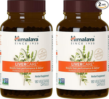 Himalaya LiverCare Herbal Supplement, Liver Cleanse Formula, Liver Support, Bile Production, Eliminates Waste, Vegan, Non-GMO, Herbal Blend Formula, 375 mg, 180 Capsules, 2 Pack, 180 Day Supply