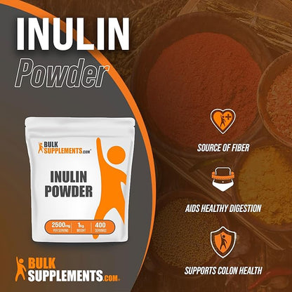 BulkSupplements.com Inulin Powder - Inulin Supplement, Soluble Fiber Powder - Vegan & Gluten Free, Inulin Fiber - 2500mg per Serving, 1kg (2.2 lbs) (Pack of 1)