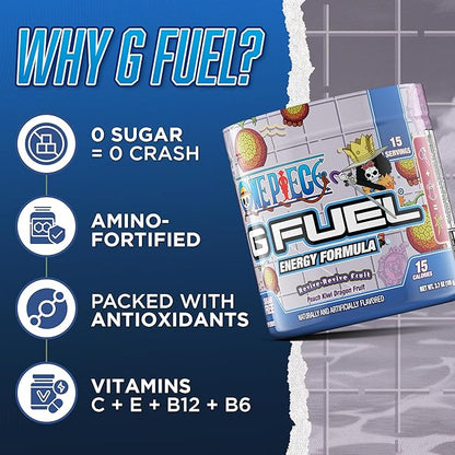 G Fuel ONE Piece Revive-Revive Energy Drink Powder, Pre Workout Caffeine Powder, Energy Powder Drink Mix for Gaming, Sugar Free Focus Amino + Antioxidants, 3.7oz (Peach Kiwi Dragon Fruit, 15 Servings)