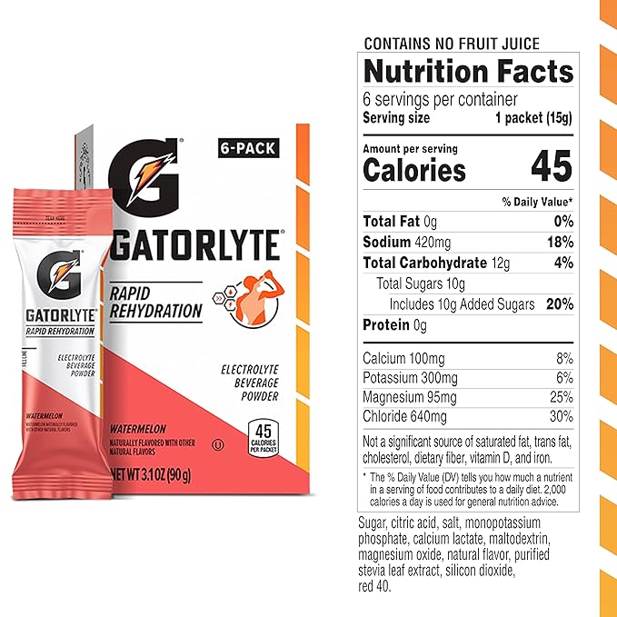 Gatorlyte Powder, Watermelon, Makes 20 Fl Oz (Pack of 48)