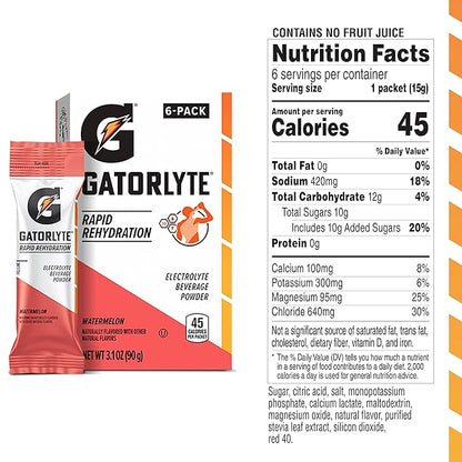 Gatorlyte Powder, Watermelon, Makes 20 Fl Oz (Pack of 48)