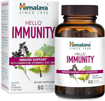 Himalaya Hello Immunity with Quercetin, Vitamin C, Vitamin D, Zinc, Amla, Elderberry & Holy Basil for Daily Immune Support, Vegan, Gluten Free, 60 Capsules, 1 Month Supply