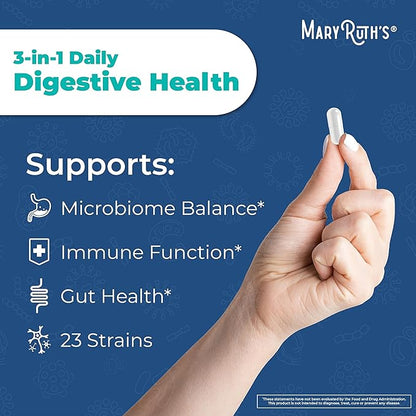 MaryRuth Organics 3 in 1 Probiotics for Digestive Health | Prebiotic & Postbiotic | Gut Health Supplement for Women & Men | Powder Probiotics for Women | Immune Support | 50 Billion CFU | 0.5 oz