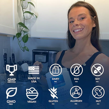 Equilife - Daily Nutritional Support, Organic and Plant Based Protein Powder, All-in-one Multivitamin, May Help Boost Energy and Mood, Gut-Cleansing Aid and Skin Health (Pure Vanilla,14 Servings Tub)