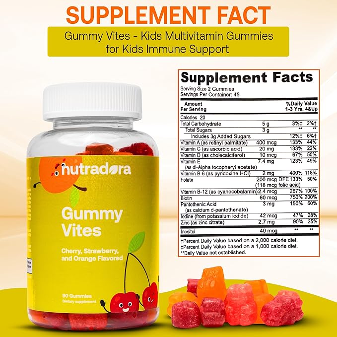Kids Vitamin Gummies for Kids - Kids Multivitamin Gummies for Kids Immune Support, Muscle Function, & Cognitive Health, Gluten Free, Non-GMO, & Vegan Formula, Formulated in USA, Pack of 1