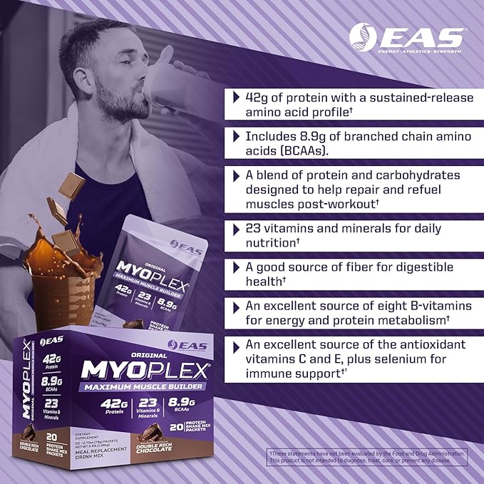 Experimental & Applied Sciences Original Myoplex Maximum Muscle Builder | Meal Replacement Protein Drink Mix | Quality Protein Blend | 42g Protein | 20 Individual Packets (Cinnamon Cereal Crunch)