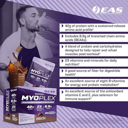 Original Myoplex Maximum Muscle Builder | Meal Replacement Protein Drink Mix | Quality Protein Blend | 42g Protein | 20 Individual Packets (Vanilla Ice Cream)