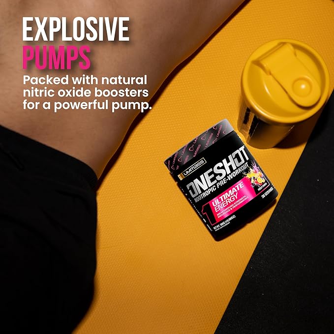 ONESHOT Pre Workout Powder for Men and Women - BCAAS Amino Acids Supplement Powder, 200mg Caffeine Powder, Beta Alanine Powder, Citrulline Malate Preworkout Powder - Fruit Punch - 30 Servings