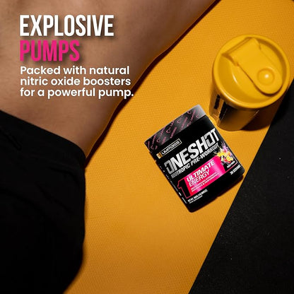 ONESHOT Pre Workout Powder for Men and Women - BCAAS Amino Acids Supplement Powder, 200mg Caffeine Powder, Beta Alanine Powder, Citrulline Malate Preworkout Powder - Fruit Punch - 30 Servings