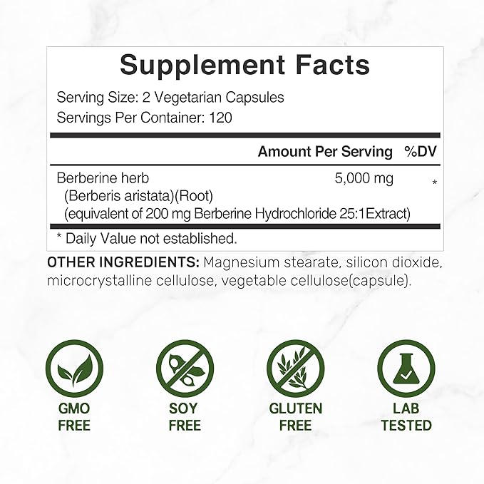 Deal Supplement Berberine Max Supplement with Turmeric, 5,000mg Per Serving, 240 Veggie Capsules – 97% Pure Berberine HCL – 25:1 Berberine Root Extract – Vegetarian Friendly, Non-GMO