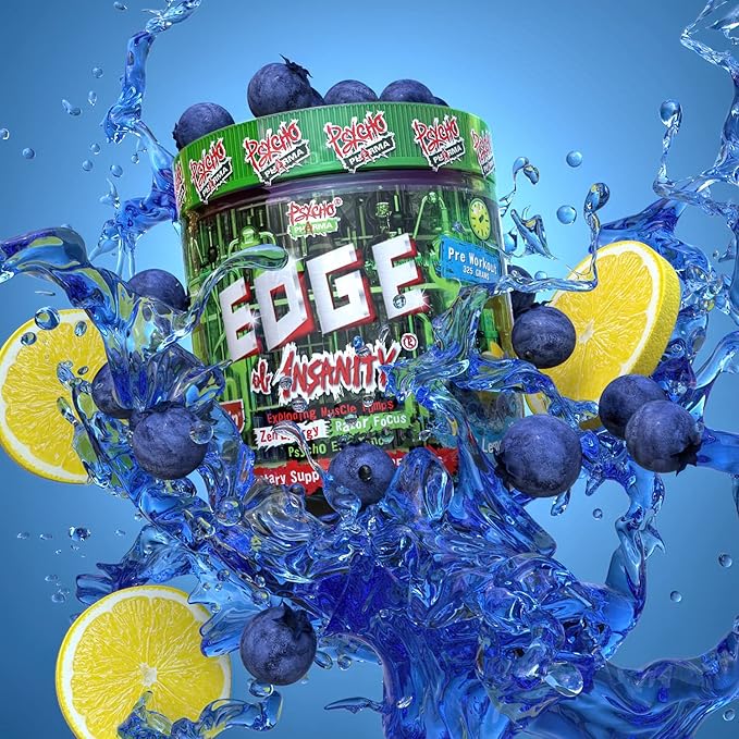 Psycho Pharma Strongest High Stim Preworkout Powder - Edge of Insanity - Most Intense Pre Workout Supplement for Pumps, Strength, Energy and Feel Good Focus. Rivals Famous PWOs of The Past