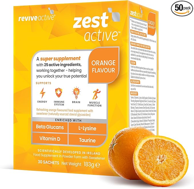 Zest Active | 25 Active Ingredients in One Daily Sachet | 30 Day Supply | Supports Energy, Immune System, Brain & Muscle Function