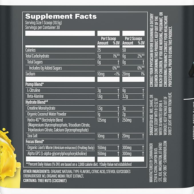 Pre Workout Powder Energy Drink Non-Stim & Caffeine Free | Vegan Plant-Based Pre-Workout Supplement | Pump Hydrate Focus Endurance & Strength Builder | Yuzu Mango Flavored 30 Serving Active Preworkout
