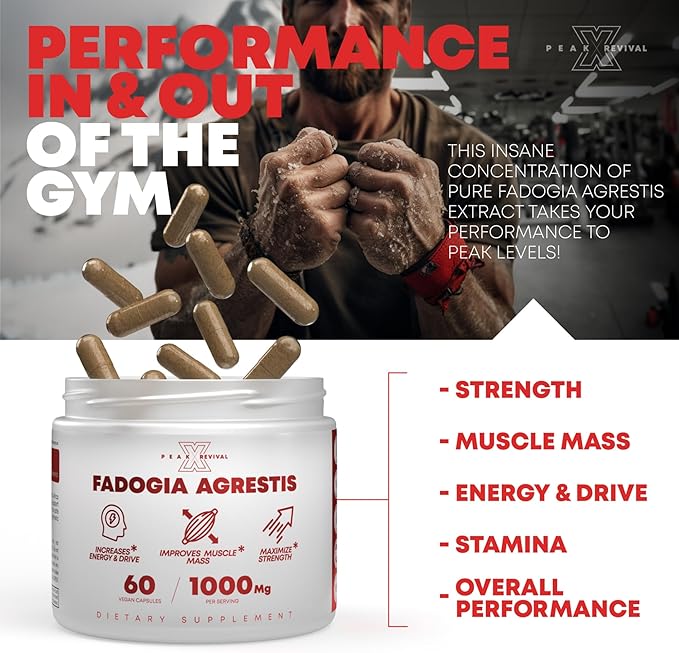 Fadogia Agrestis 1000mg Per Serving Supplement - Potent Extract to Increase Energy, Athletic Performance & Muscle Mass - Supplements, Made in The USA (60 Capsules)