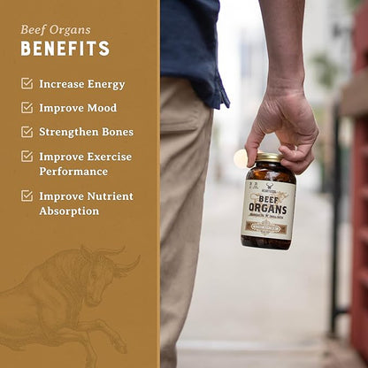 HEART & SOIL Beef Organs Complex — Grass Fed Liver, Heart, Kidney, Pancreas, and Spleen for Complete Nose to Tail Nutrition (180 Capsules)