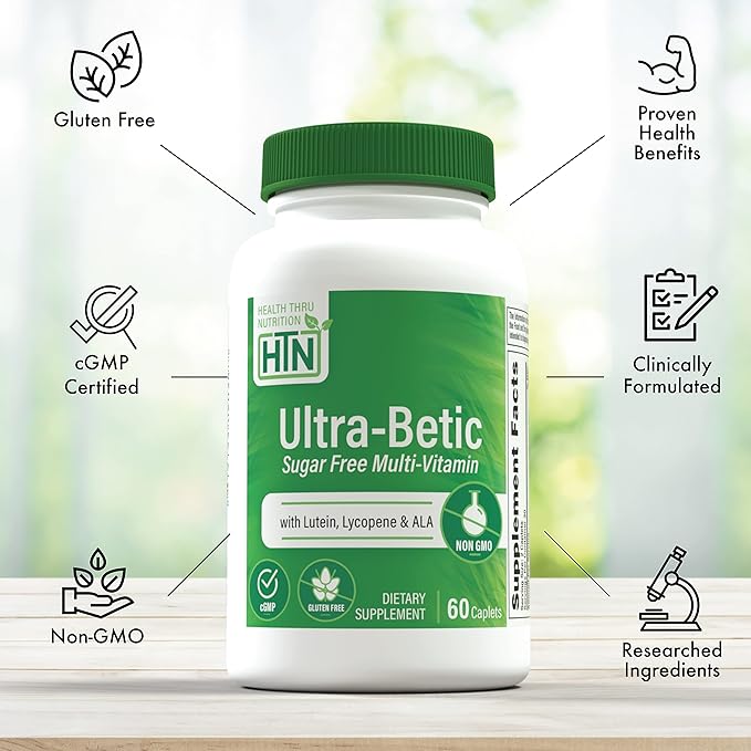 Health Thru Nutrition Ultra-Betic Multivitamin 60 Count | Supports Nerve, Vision, Energy | with ALA, Lycopene | Non-GMO, Clean Label | Third-Party Tested for Quality