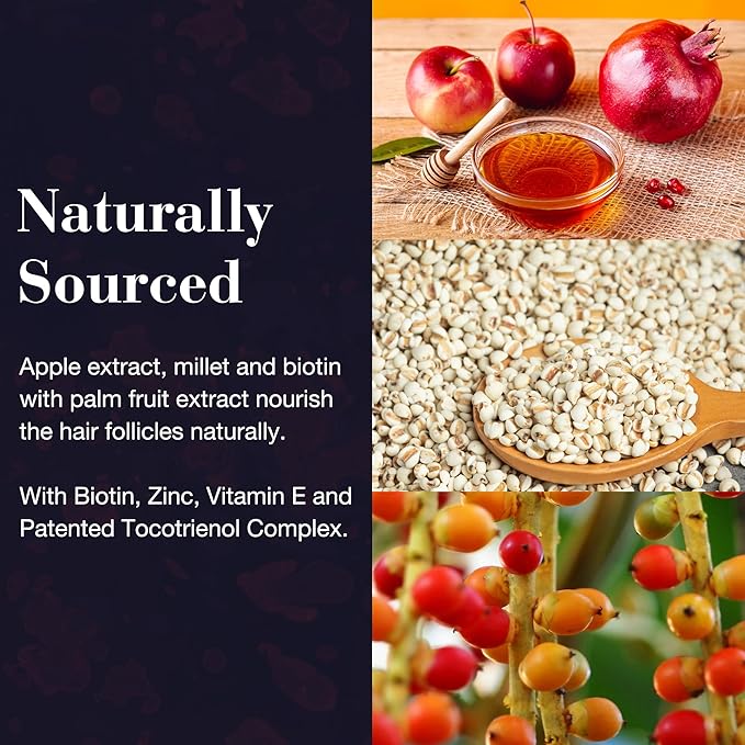 NEW NORDIC Hair GRO, Hair Growth Supplement, Biotin & Palm Fruit Extract Tocotrienols for Natural Regrowth, for Men and Women, 60 Count (Pack of 1)