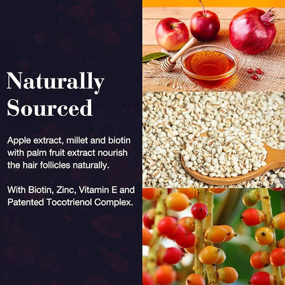 NEW NORDIC Hair GRO, Hair Growth Supplement, Biotin & Palm Fruit Extract Tocotrienols for Natural Regrowth, for Men and Women, 60 Count (Pack of 1)