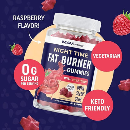 Night Time Fat Burner Gummies with Zero Sugar for Sleep & Weight Loss Support | Hunger Suppressant & Metabolism Booster, Shred Belly Fat While You Sleep | Diet Supplement for Women & Men | 60 Ct.