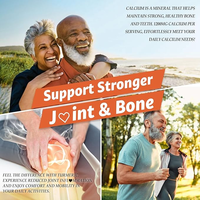 Calcium Gummies with Turmeric for Women & Men - Calcium 1200mg with Vitamin D3 K2 B12 5000 IU & Zinc, Suger-Free Calcium Supplement for Bone, Joint Strength & Immune Support - Vegan(120 Count)