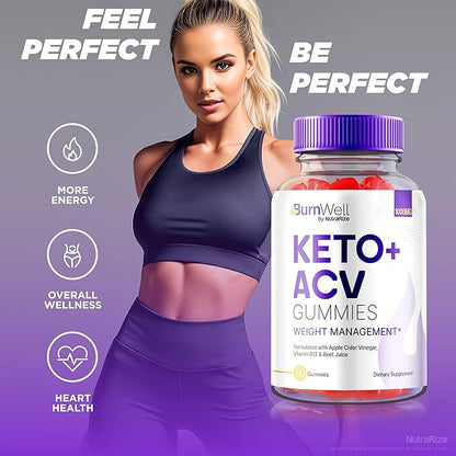 BurnWell Keto ACV Gummies, Burn Well Advanced Keto + ACV Gummies Weight Loss Formula, 1000 MG Apple Cider Vinegar, Keto Plus ACV Gummy, Official ACV Keto Reviews (60 Gummies)