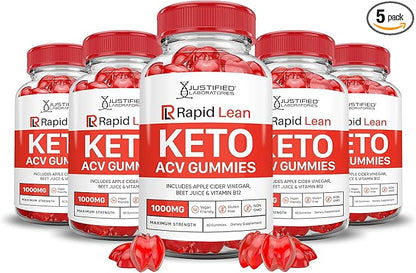 (5 Pack) Rapid Lean Keto ACV Gummies Advanced Formula 1000MG Rapid Lean Keto Gummies Apple Cider Vinegar Formulated with Pomegranate Beet Juice Powder B12 Vegan Non GMO 300 Gummys