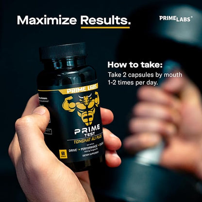 Prime Labs Tongkat Ali for Men - Plus Organic Black Maca Root - Enhanced Performance - Renewed Vitality - Tongkat Ali Extract, Maca Root Powder, Tribulus Terrestris - 60 Capsules