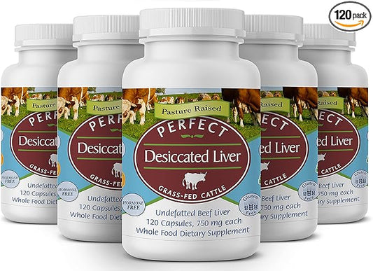 Perfect Supplements – Perfect Desiccated Liver – 120 Capsules – Undefatted Beef Liver – Natural Source of Protein, Iron, Vitamins A & B – 5 Pack